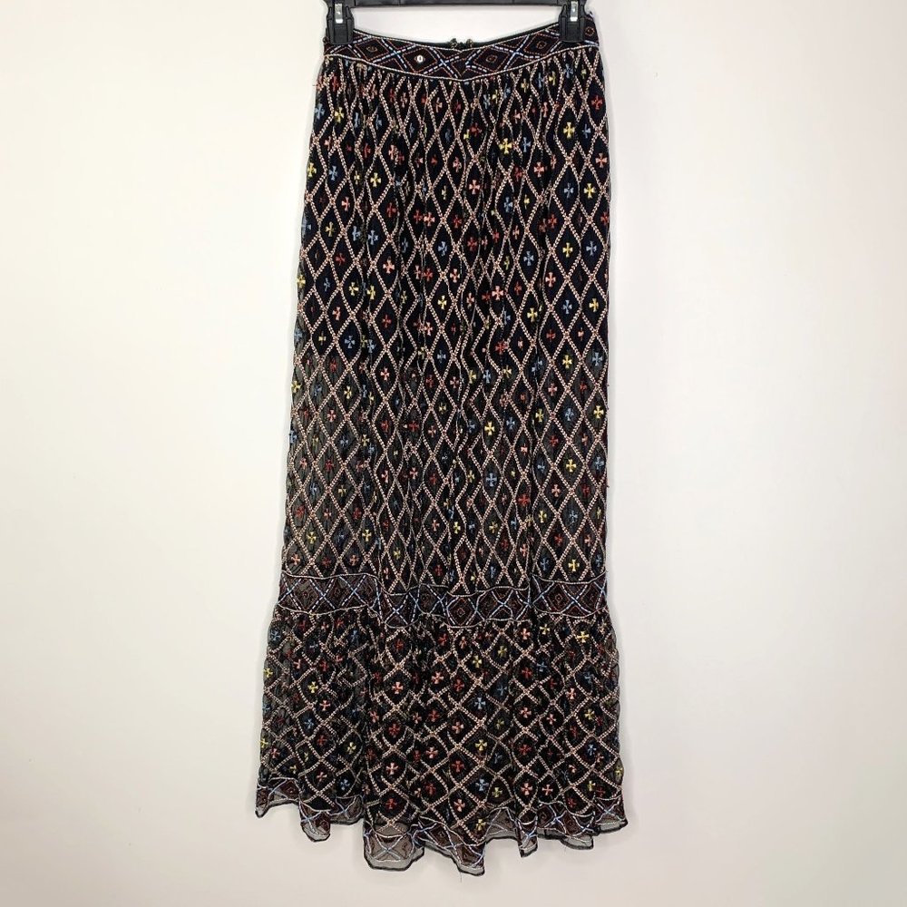 NWT TULAROSA Lexi Beaded Embroidered Black Sheer Maxi Skirt‎ Sz XXS - Picture 4 of 15